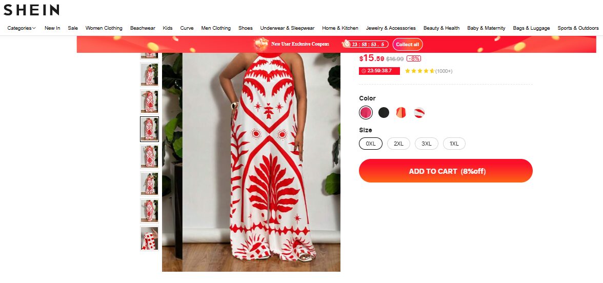 Shein listing for boho maxi dresses