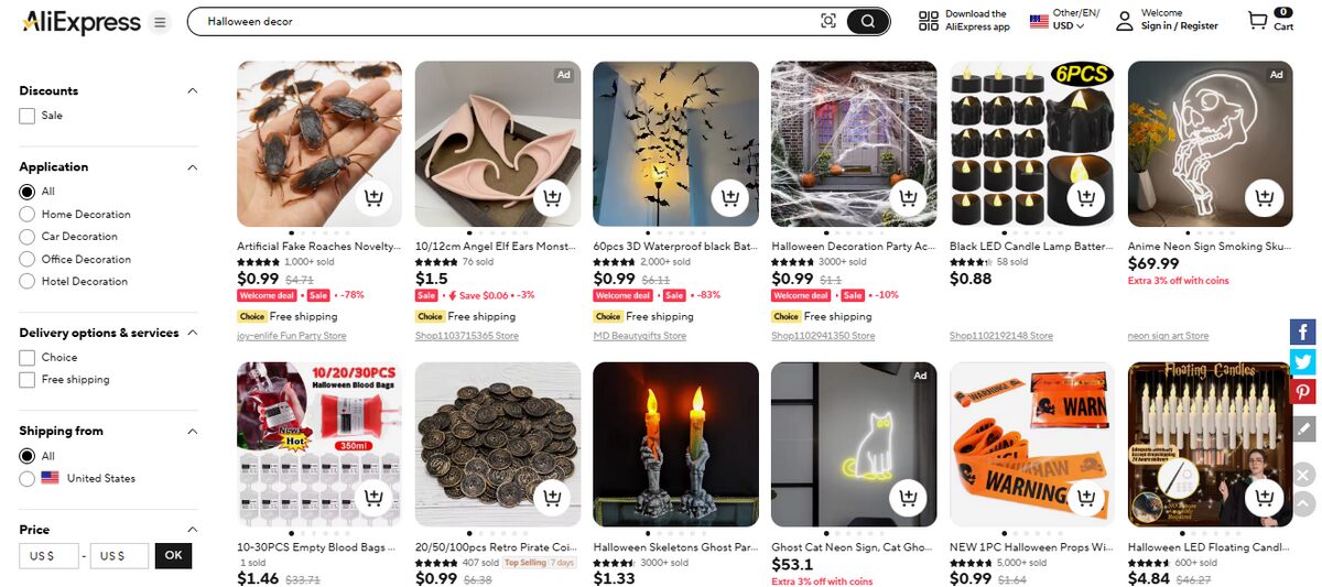 AliExpress listing for seasonal & Holiday decorations and banners for dropshipping