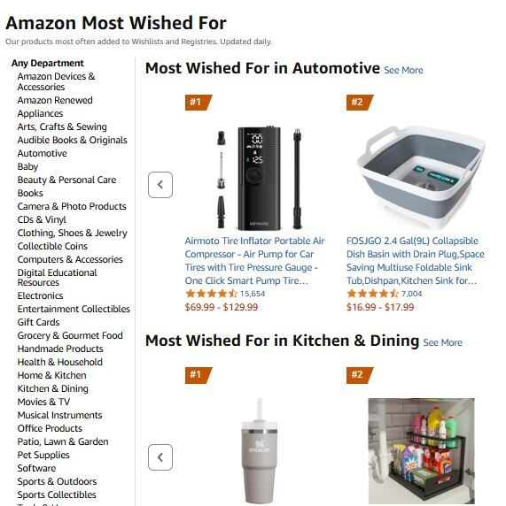 Amazon Most Wished For Categories