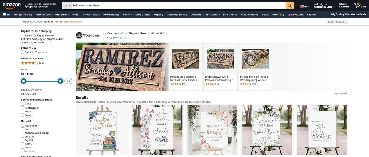 Amazon listings for wedding banners