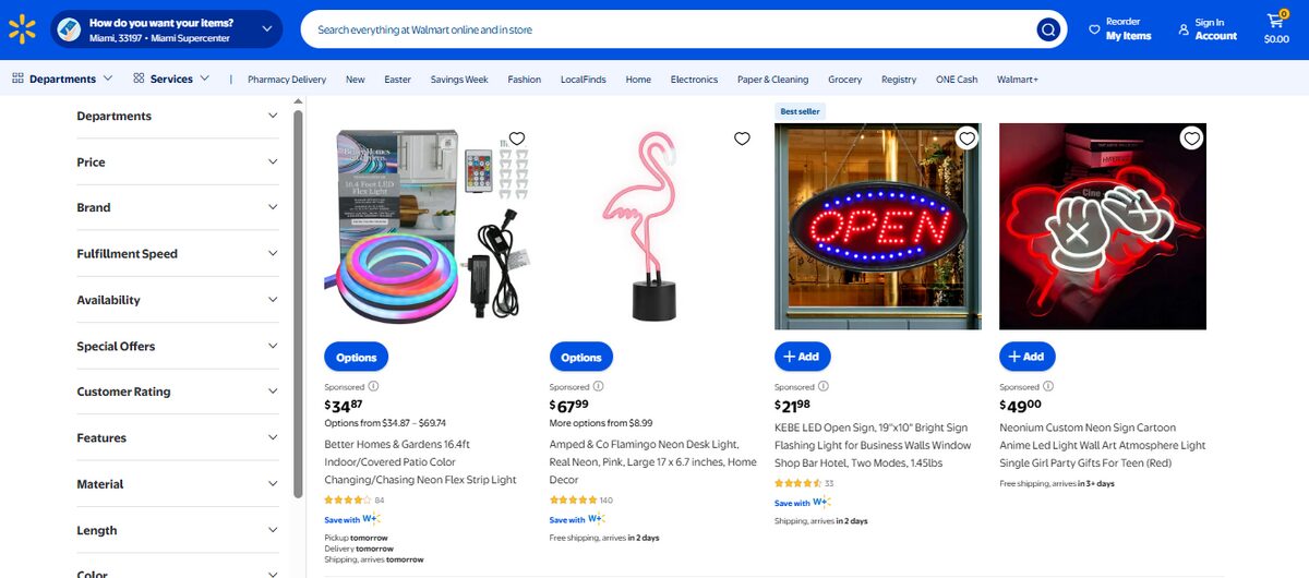 Neon Wall Signs on Walmart