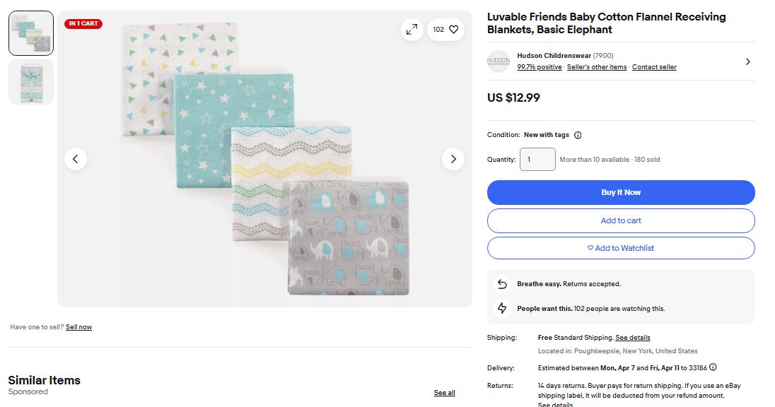 Baby soft blankets published on eBay