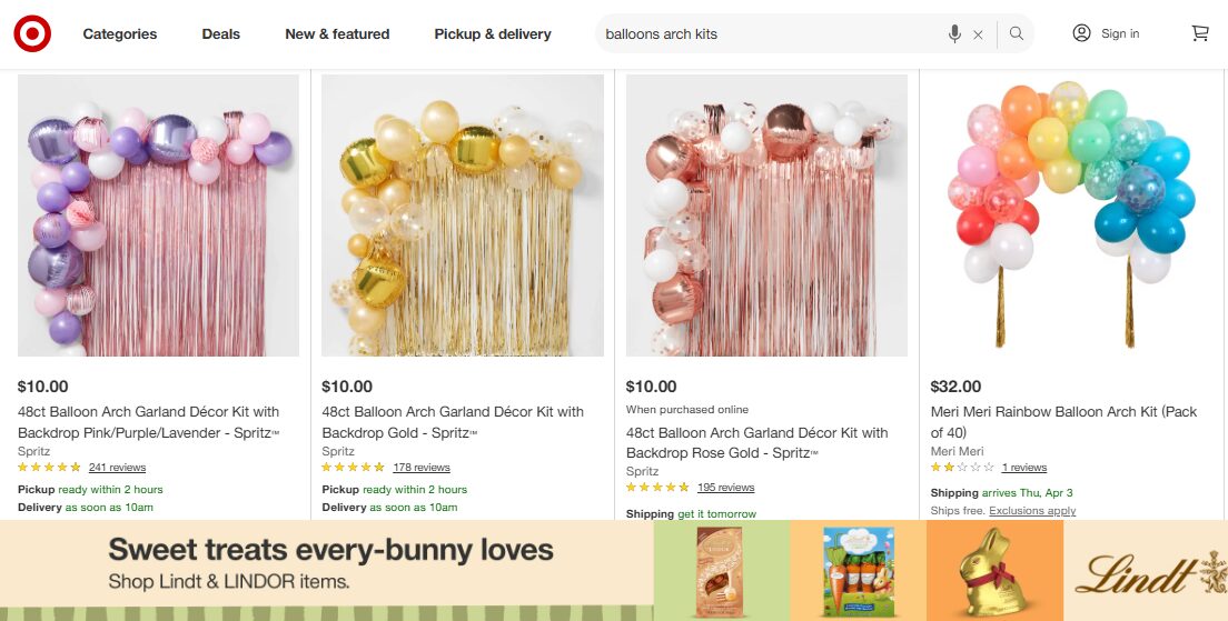 Different types of ballon arch decorations on Target