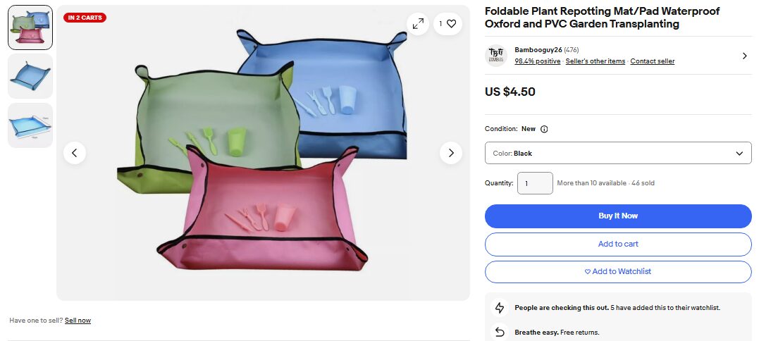 eBay listing for a foldable waterproof transplanting pad