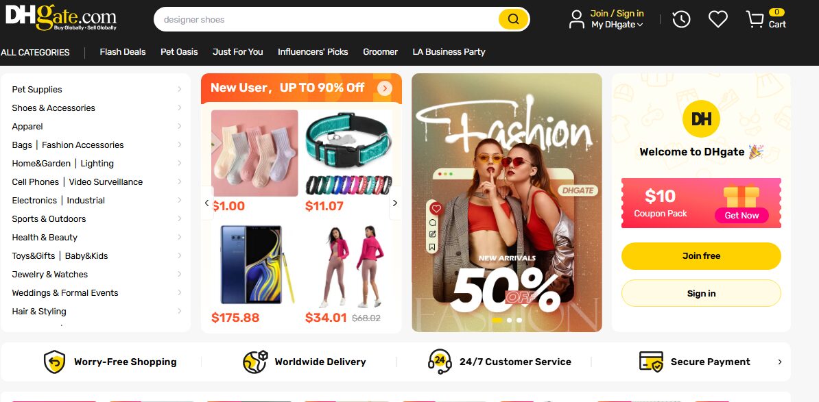 DHGate homepage