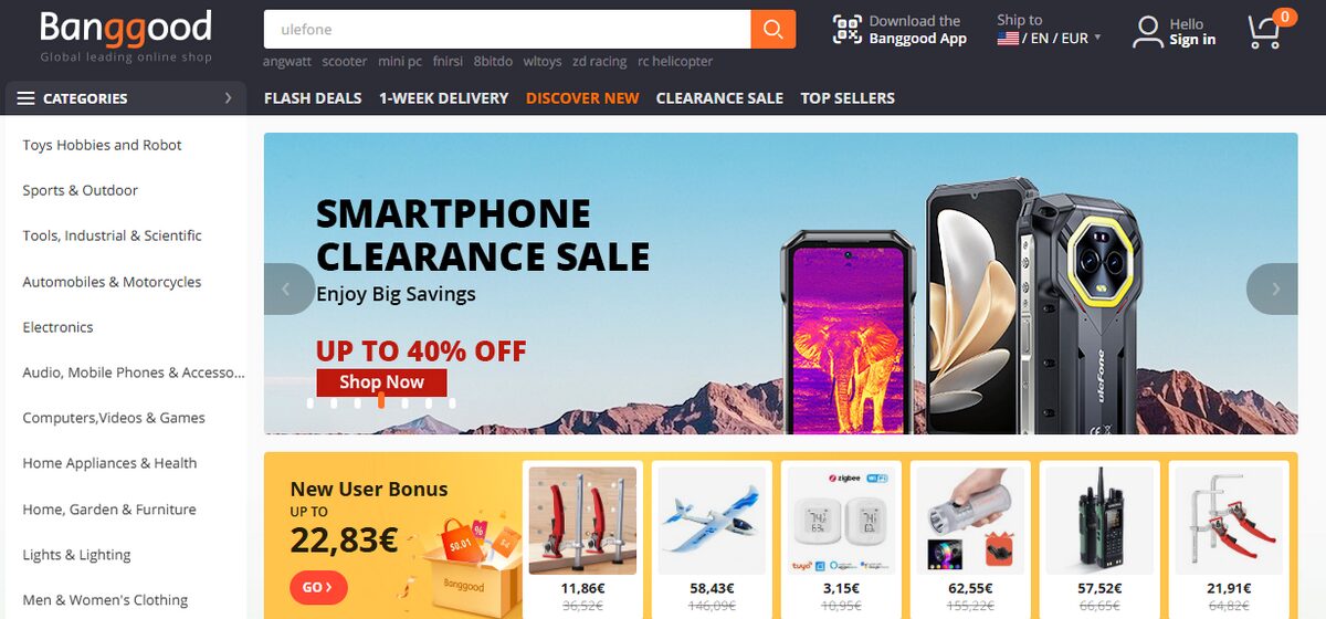 Banggood homepage