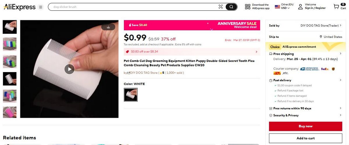 Double Sided Flea Comb Published On AliExpress