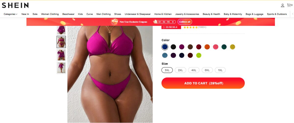 Shein listing for plus size swimwear
