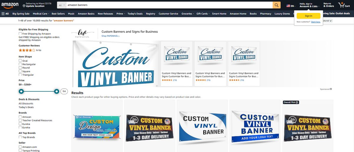 Amazon listings for grand opening sale banners