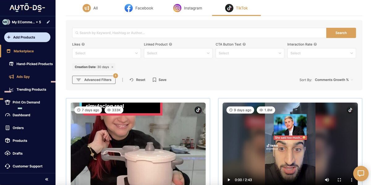 AutoDS TikTok Spy Tool to find ebay best sellers