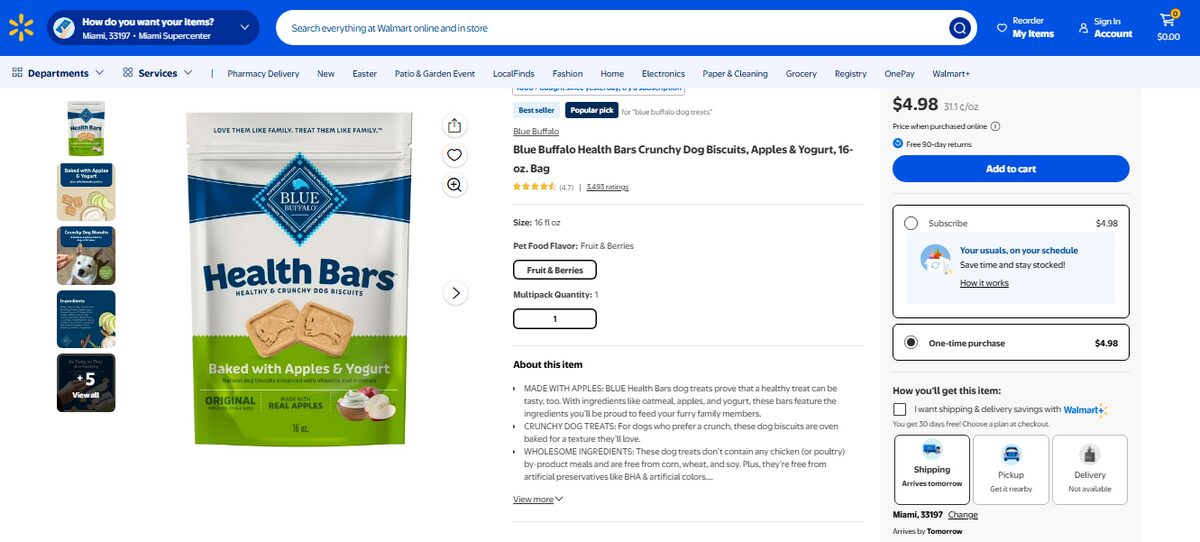 Walmart Listing for hypoallergenic pet treats