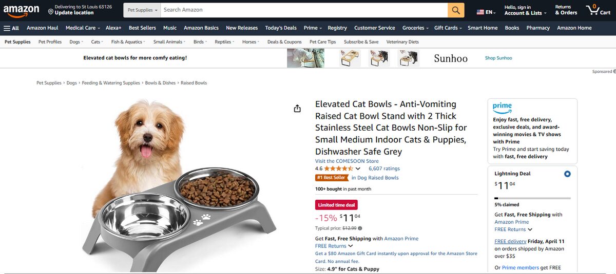 Food & Water Feeder With Raised Stand on amazon