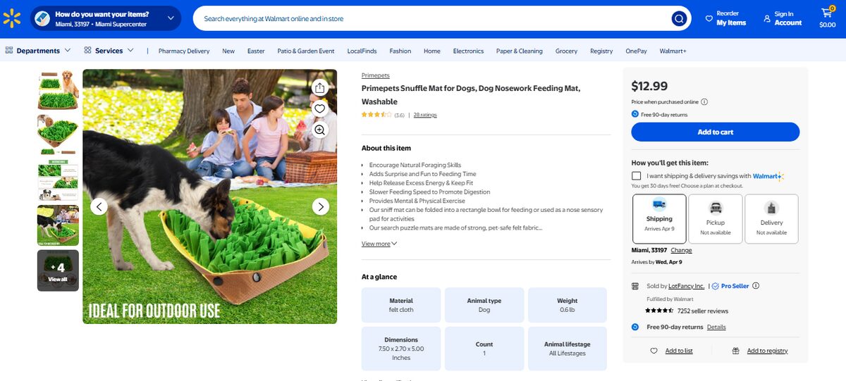 Sniffing dog toy on Walmart