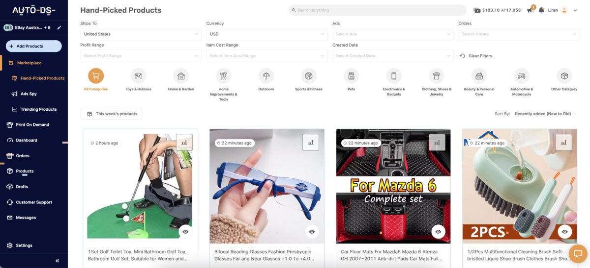 AutoDS Hand-Picked Products Hub For Amazon Dropshipping