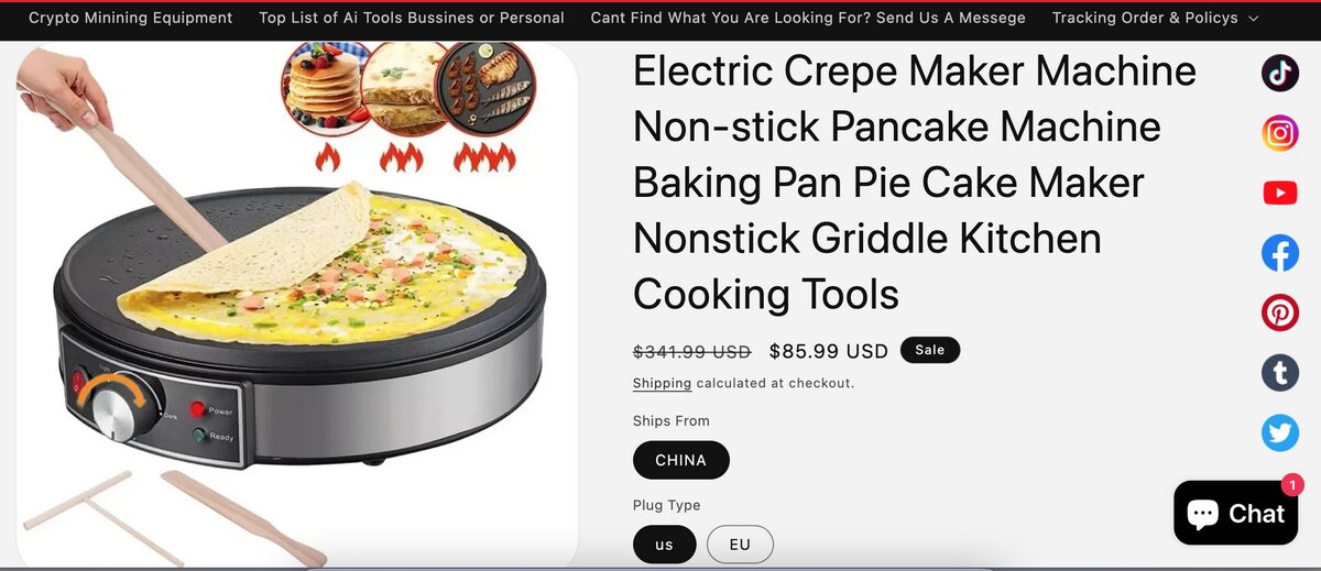 electric crepe maker seller's website