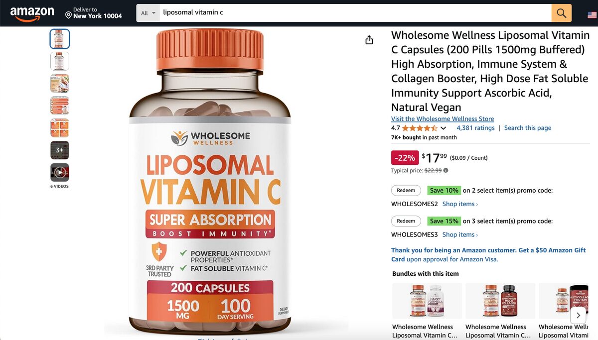 Amazon Liposomal Vitamin C supplements for dropshipping