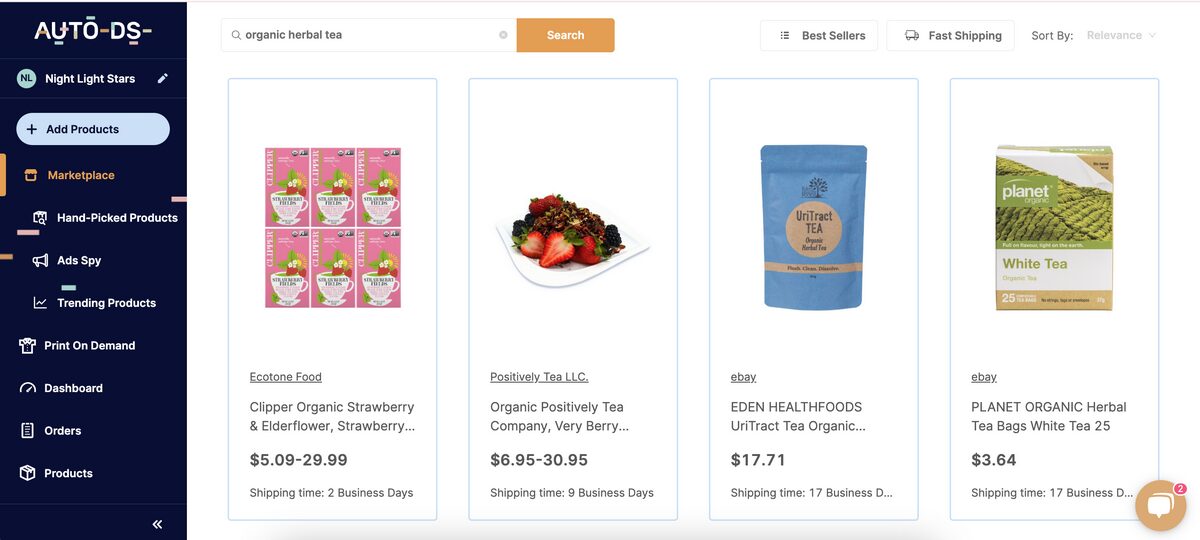 AutoDS Marketplace Organic Herbal Teas Dropshipping