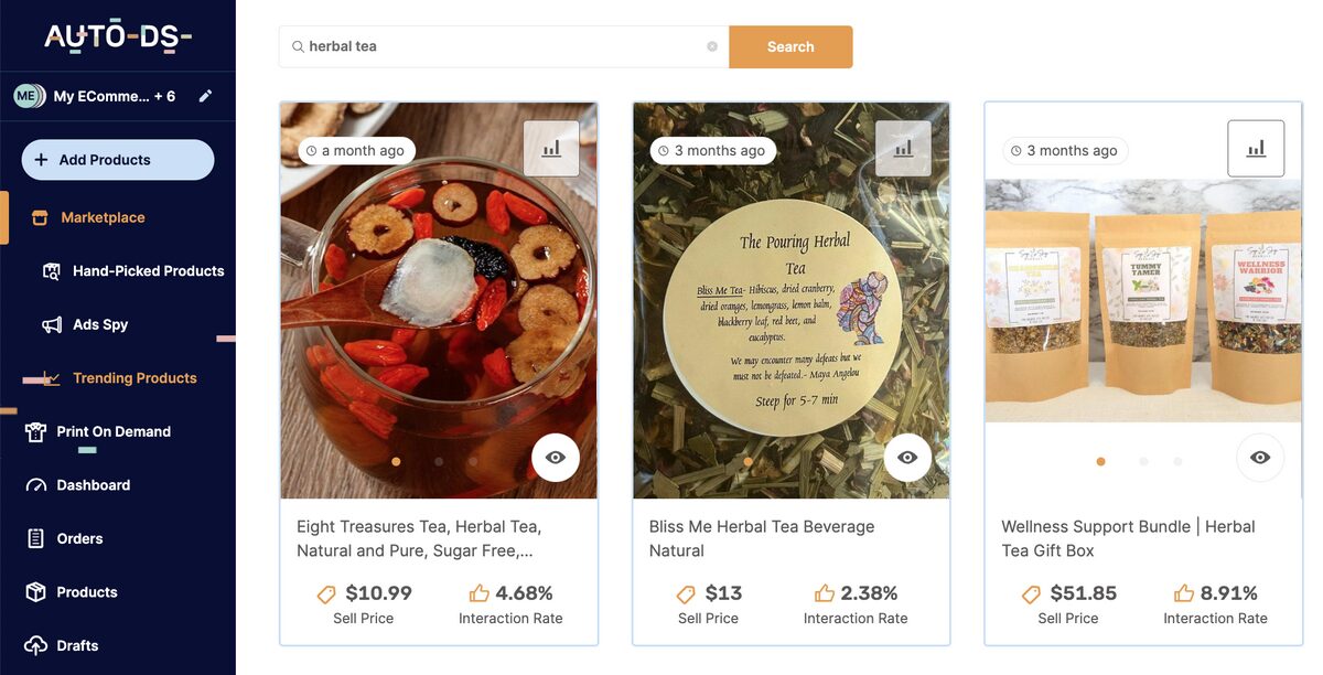 AutoDS trending products feature