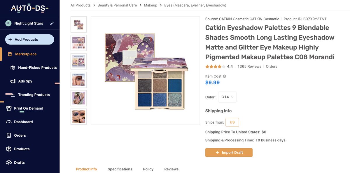 AutoDS Marketplace Eyeshadow Pallete Makeup Dropshipping