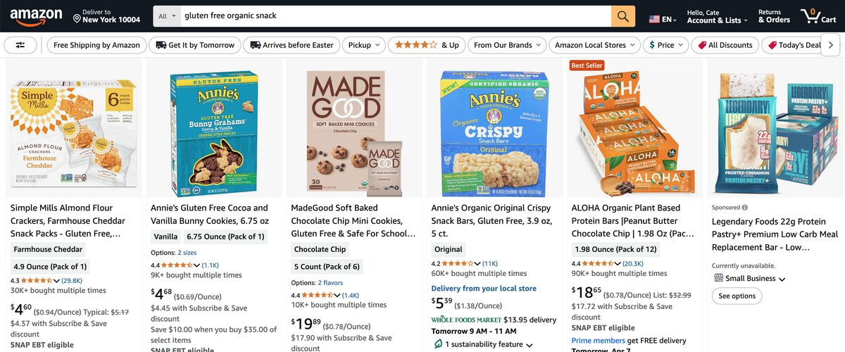 Amazon Gluten-free and organic snacks foods dropshipping
