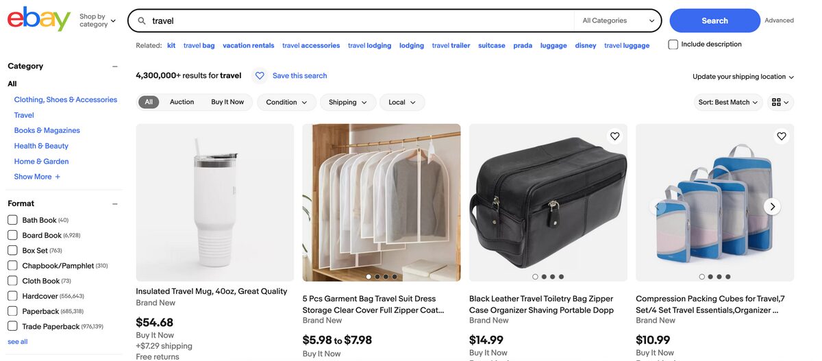 Travel essentials on eBay