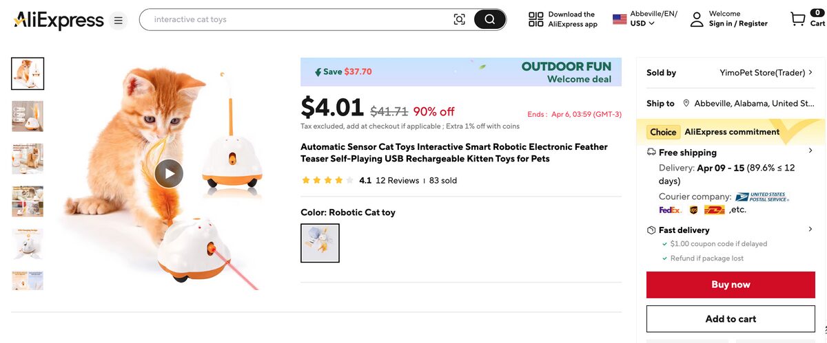 Automatic Sensor Toy Interactive pet toys dropshipping AliExpress