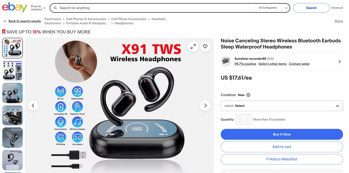 Noise-Canceling Bluetooth Earbuds mobile accessories dropshipping from ebay