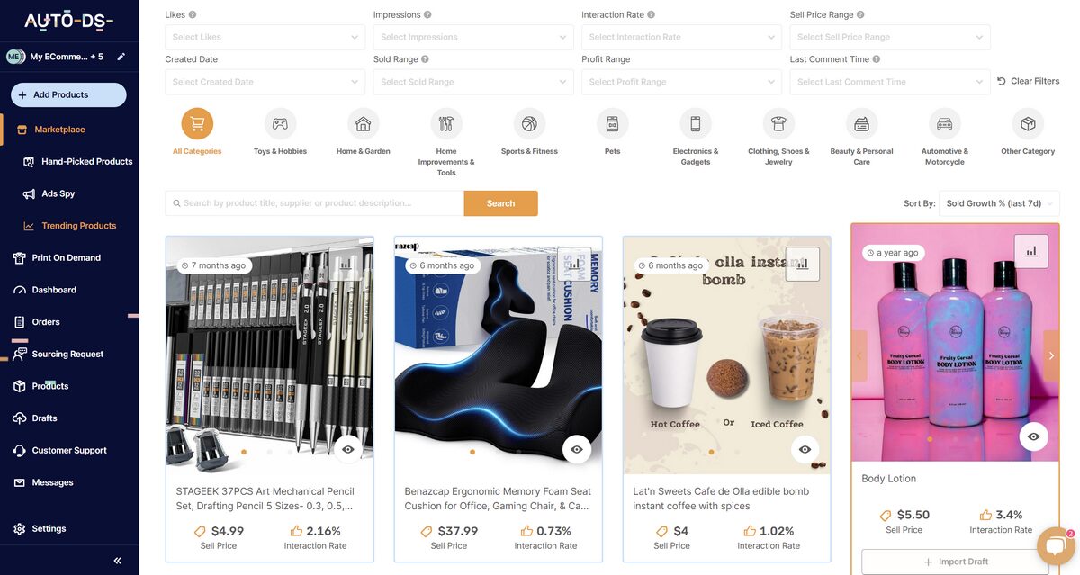 AutoDS Product Research tools for wix dropshipping