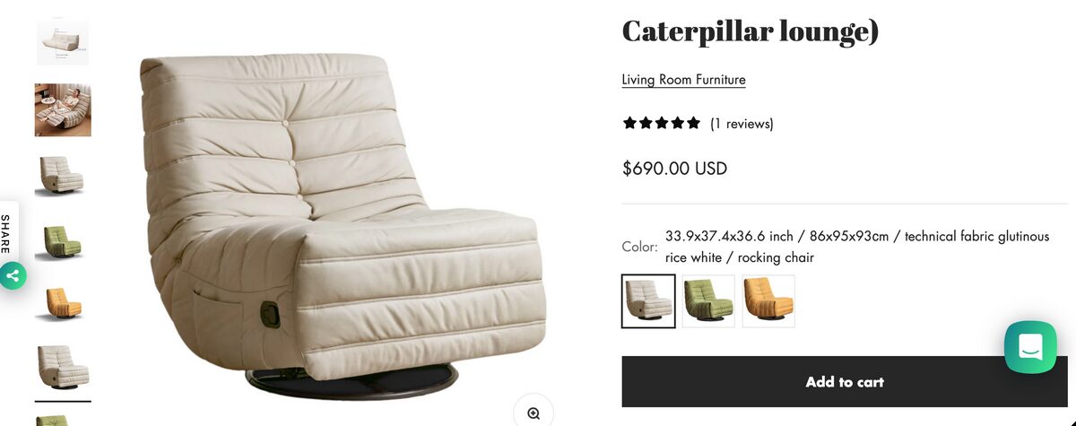 Caterpillar Sofa Seller's Website