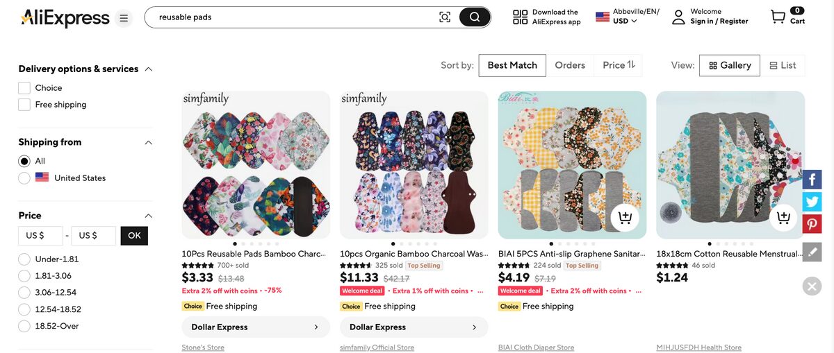 Aliexpress hygiene products