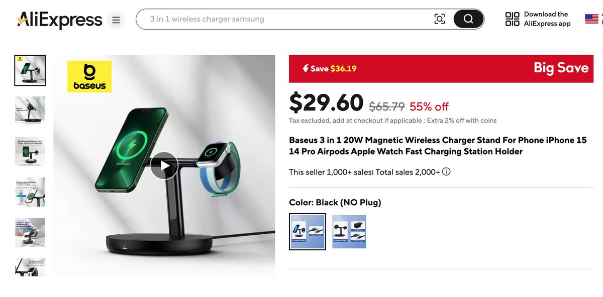 AliExpress 3-in-1 wireless charging stations dropshipping