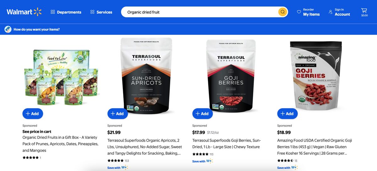 Walmart organic food dropshipping dried fruits