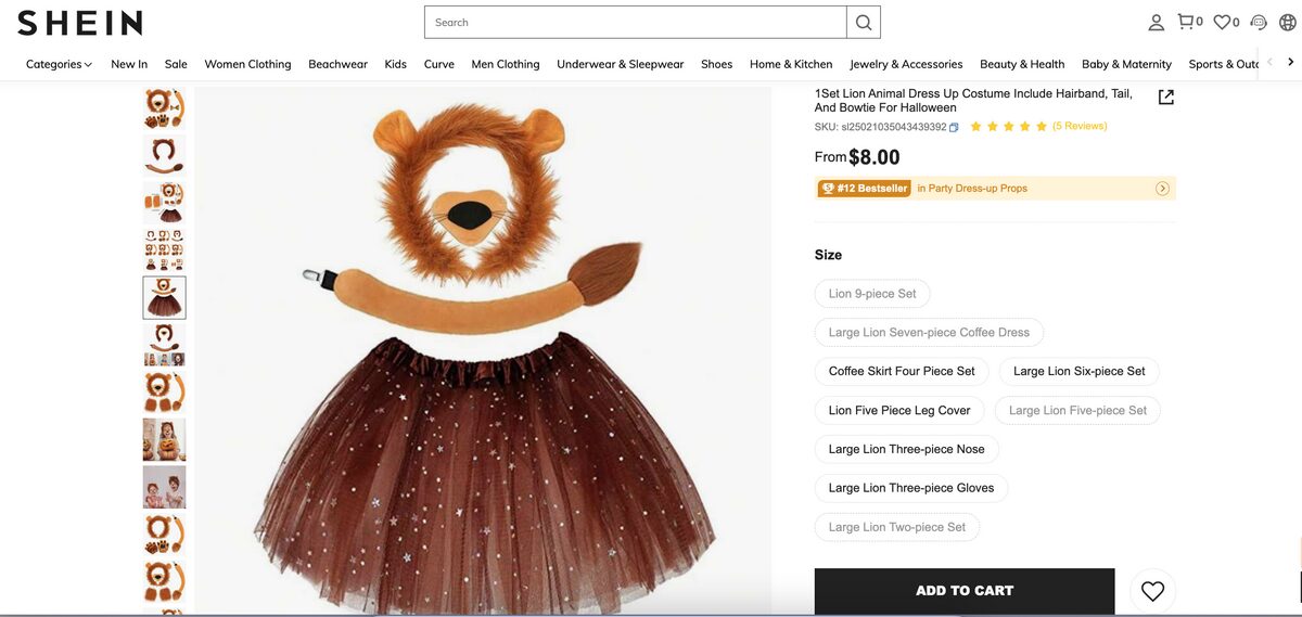 Shein animal costume dropshipping