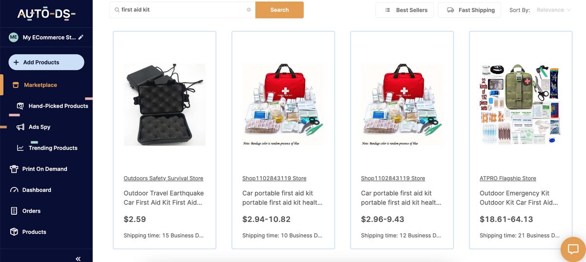 AutoDS Marketplace First Aid Kits health and wellness dropshipping products