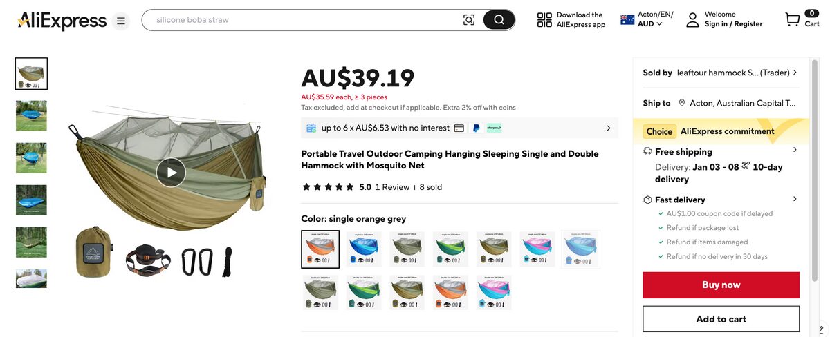 AliExpress Camping Hammock Dropshipping