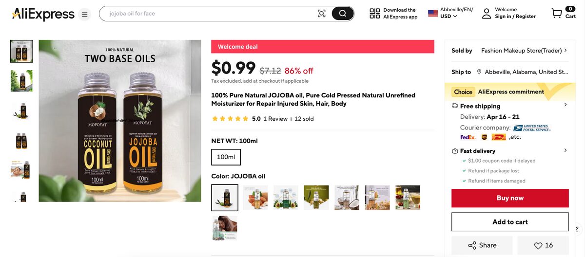 AliExpress Cold-pressed organic oils dropshipping