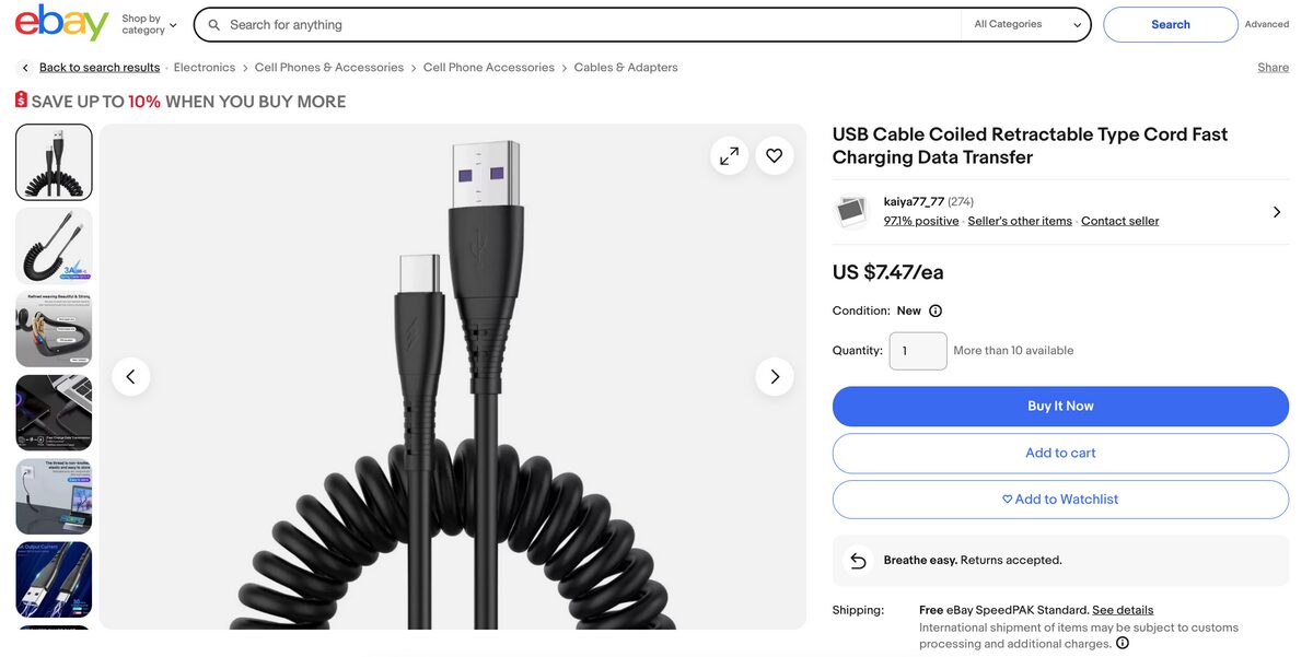Retractable and coiled cables ebay dropshipping