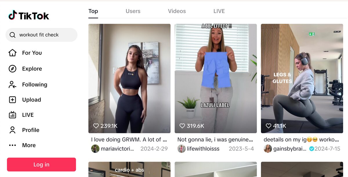 TikTok FitCheck for workout gear