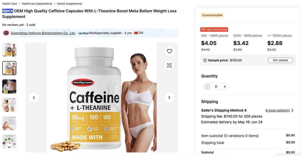 L-Theanine + Caffeine Capsules Alibaba