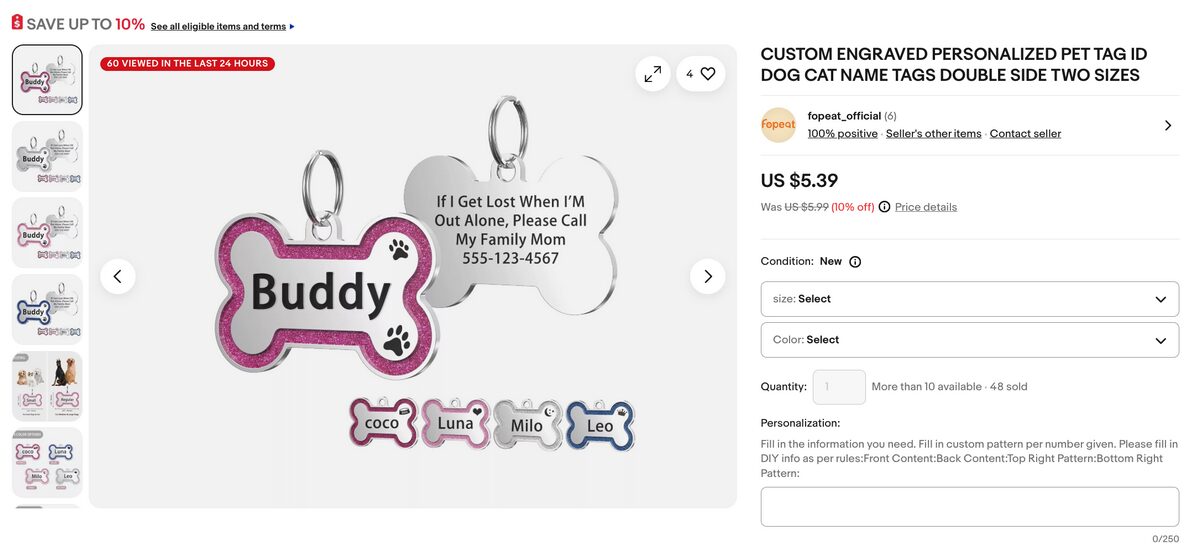 eBay Personalized Name Collars And ID Tags for pets