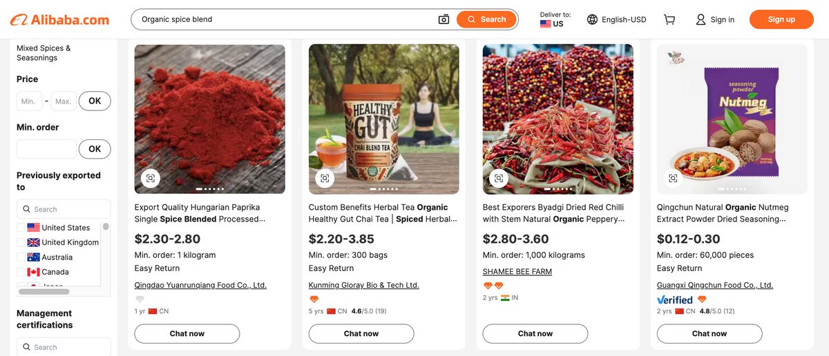 Alibaba Organic Spice Blends Dropshipping