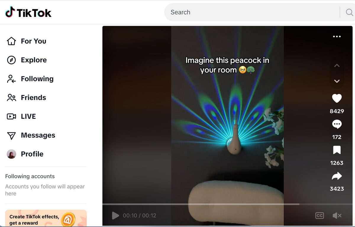 Peacock Projector Lamp TikTok Ad