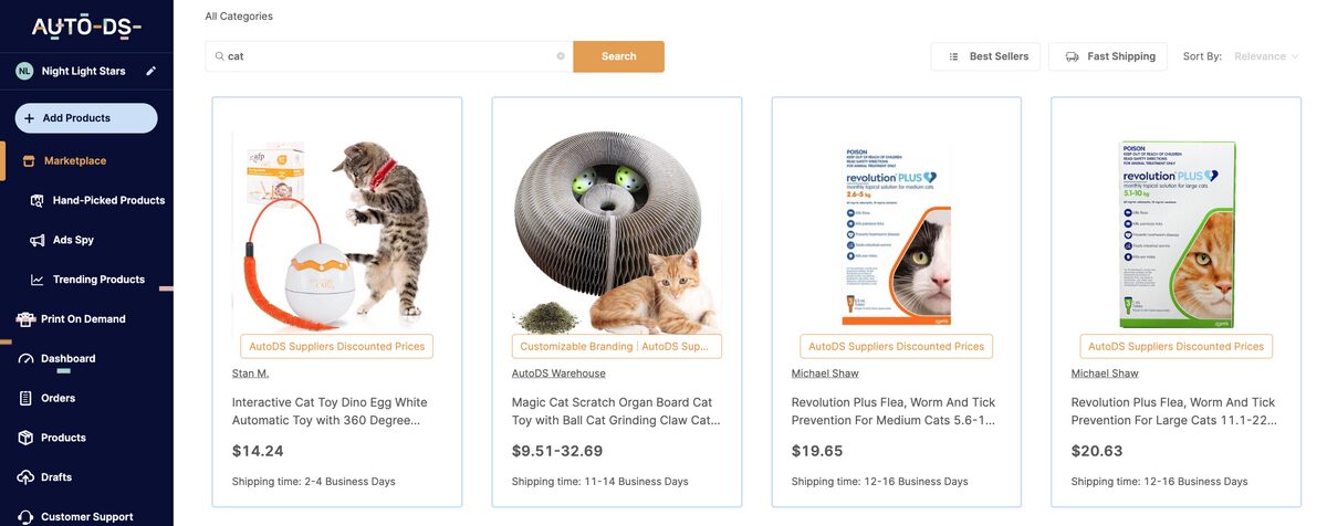 AutoDS Private Suppliers For Cat Products Dropshipping