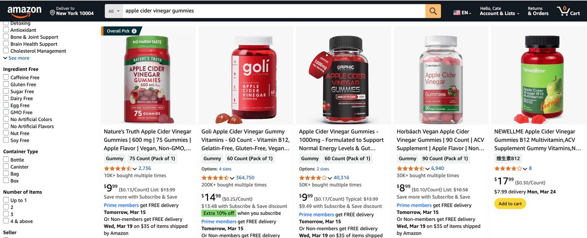 Amazon search for vitamin supplements dropshipping