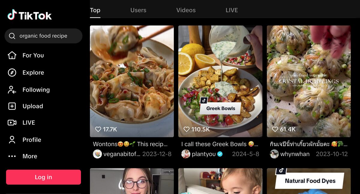 tiktok organic food recipes ideas