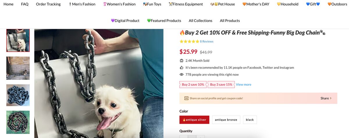 Fake Chain Funny Dog Leash Seller's Website