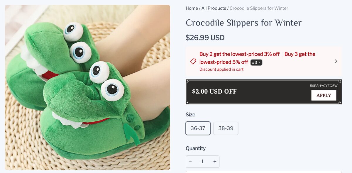 Cartoon Crocodile Cotton Slippers Seller's Website
