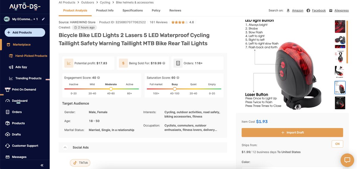 LED Waterproof Cycling Taillight best items to dropship in march 2025