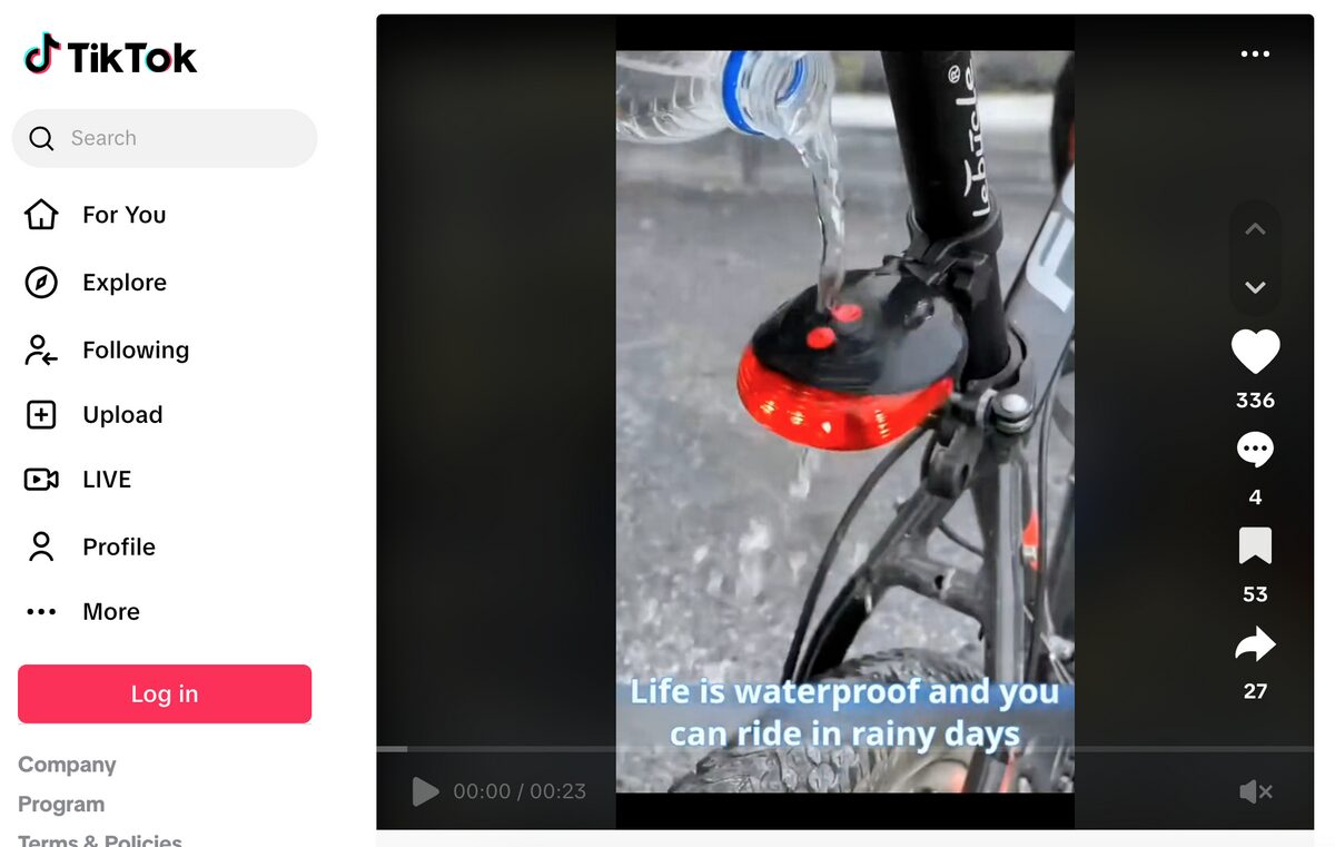 LED Waterproof Cycling Taillight TikTok Ad