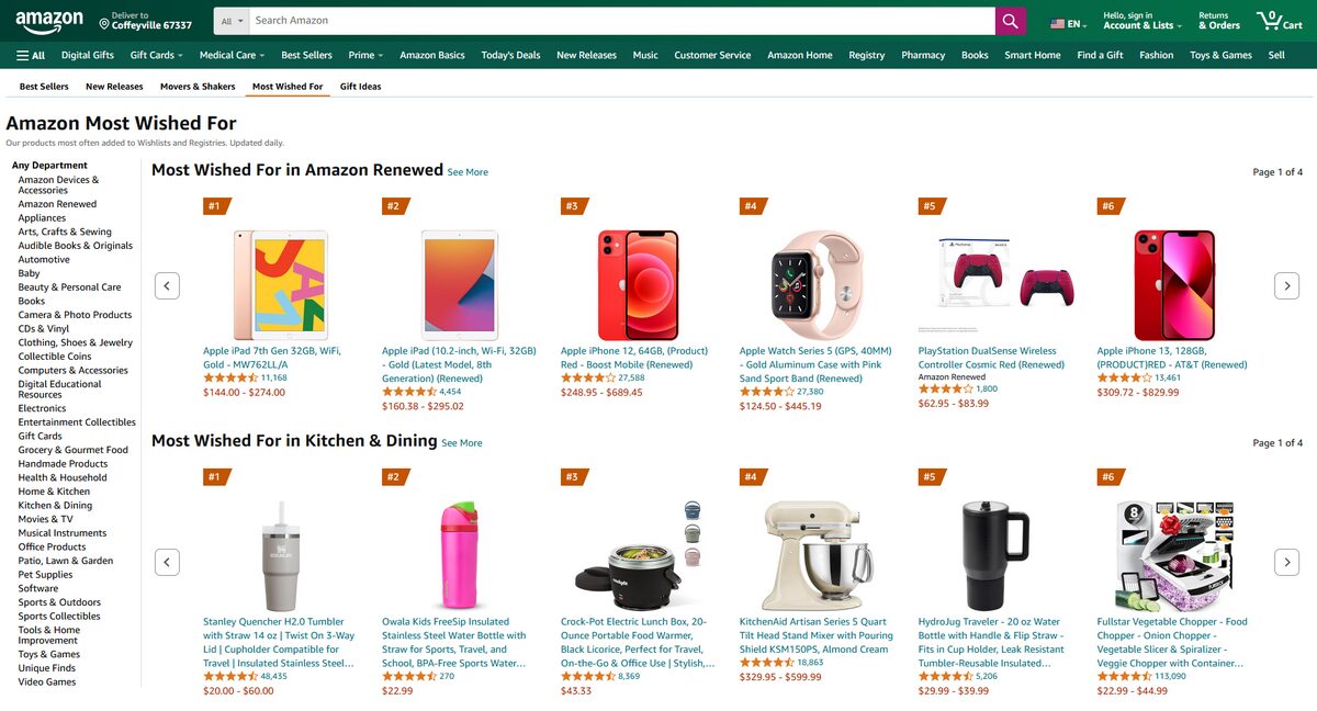 Amazon's Most Wished For section